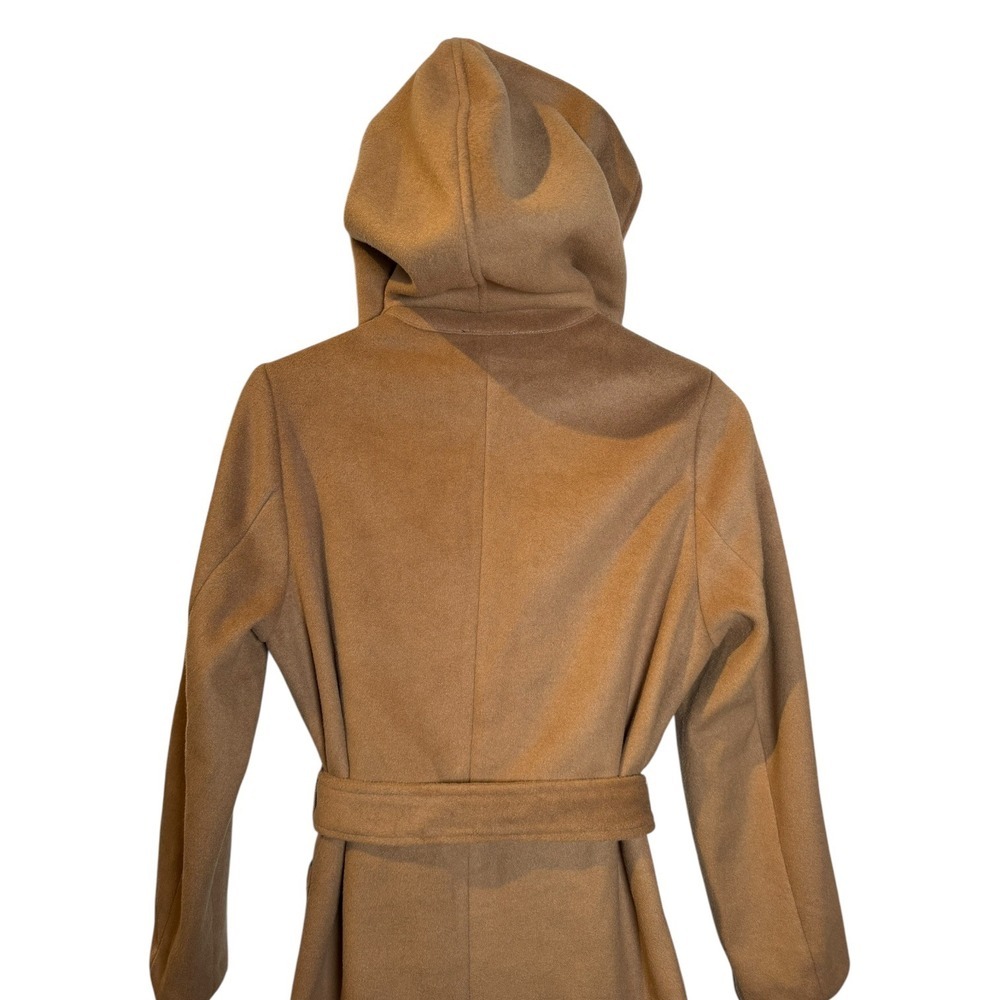 Tuckernuck Camel Wrap Coat Small Belted Hooded Open Front Pocket Jacket Chic - Picture 8 of 11